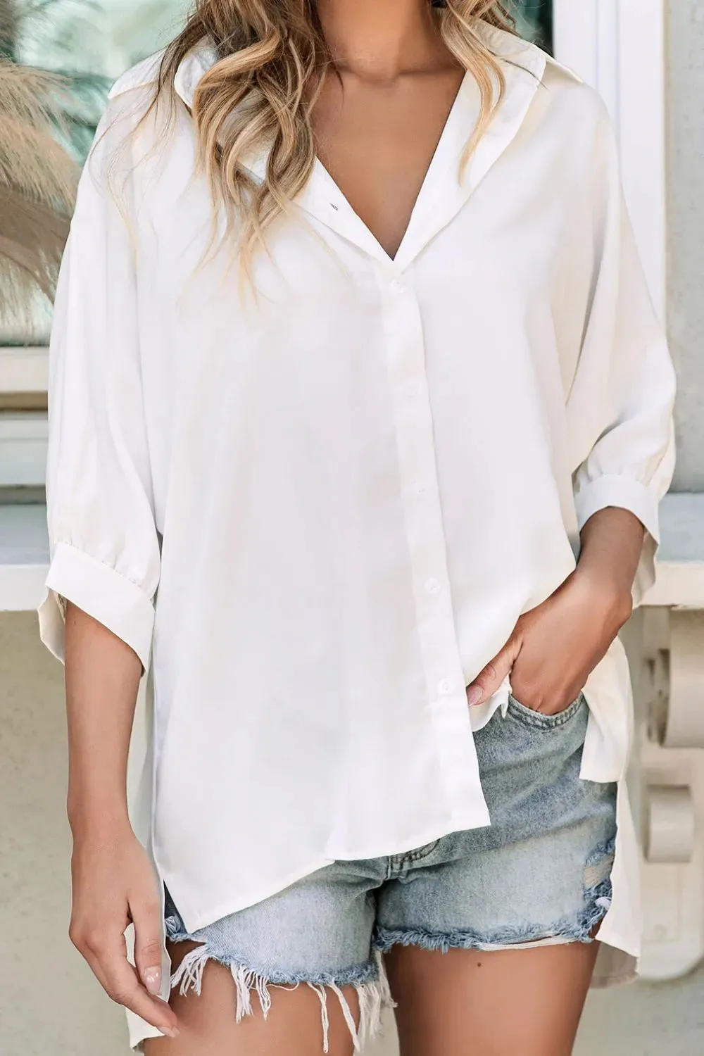 Collared Neck Three-Quarter Sleeve Shirt sold by Charming Charlie product image thumbnail 3