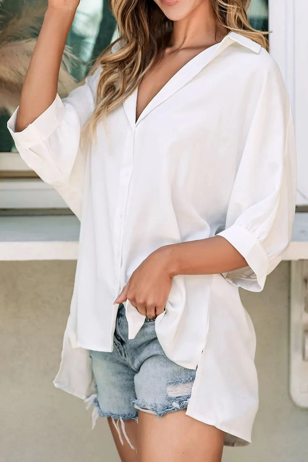 Collared Neck Three-Quarter Sleeve Shirt sold by Charming Charlie