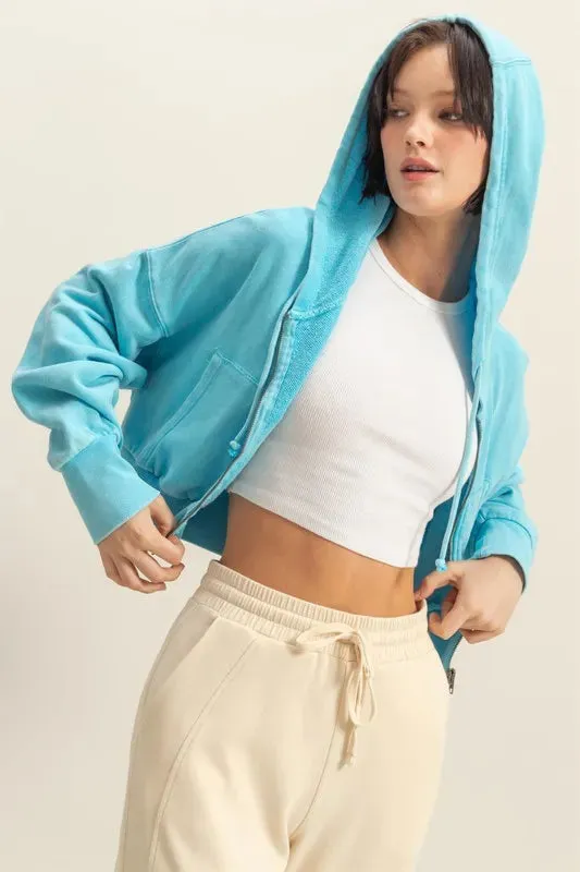 HYFVE Drawstring Zip Up Washed Cropped Hoodie sold by Charming Charlie product image thumbnail 2