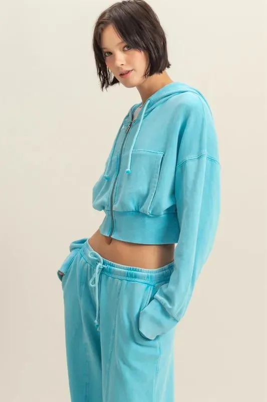 HYFVE Drawstring Zip Up Washed Cropped Hoodie sold by Charming Charlie product image thumbnail 3