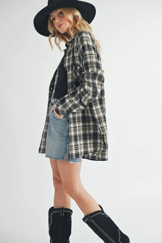 Aemi + Co Plaid Button Up Flannel Shirt with Chest Pocket sold by Charming Charlie product image thumbnail 3