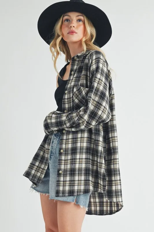 Aemi + Co Plaid Button Up Flannel Shirt with Chest Pocket sold by Charming Charlie product image thumbnail 2