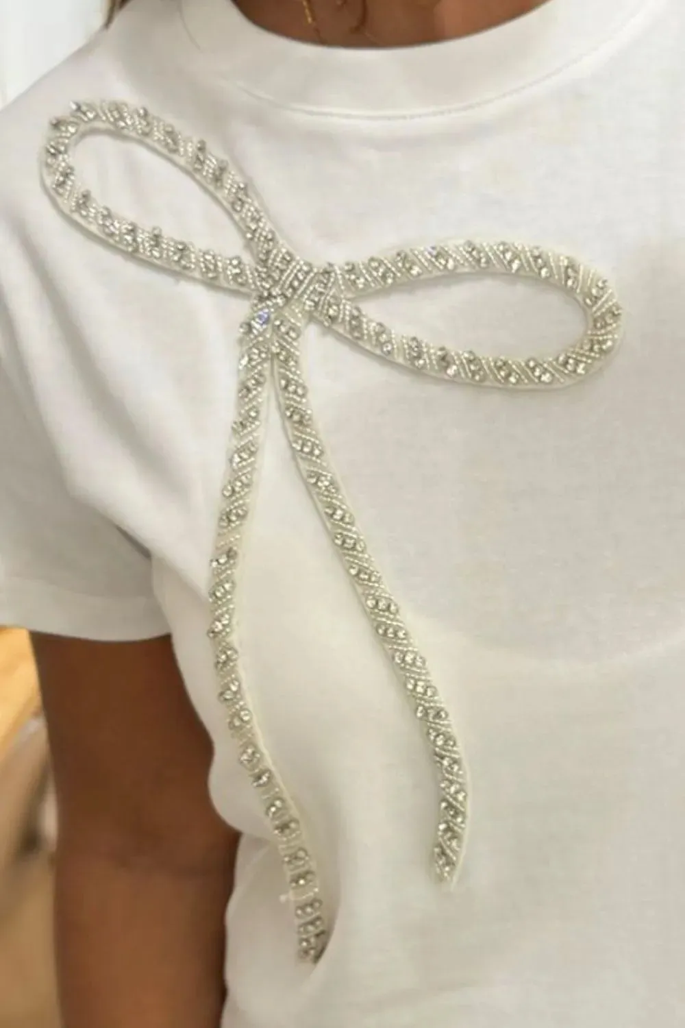Rhinestone Bow Round Neck Short Sleeve T-Shirt sold by Charming Charlie product image thumbnail 3