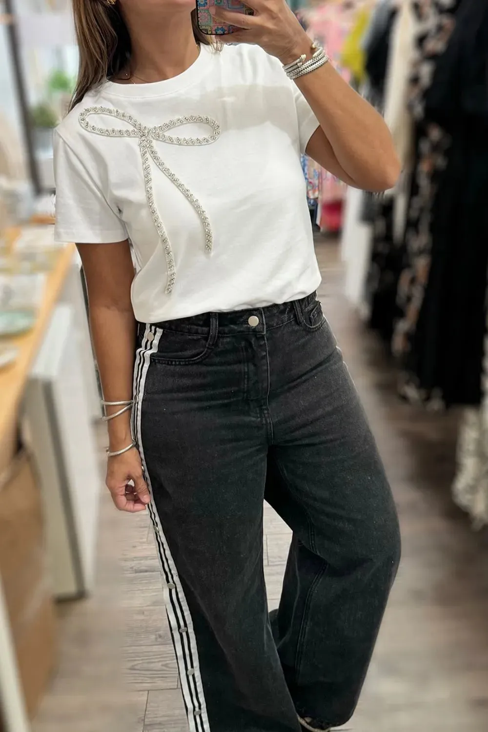 Rhinestone Bow Round Neck Short Sleeve T-Shirt sold by Charming Charlie product image thumbnail 2