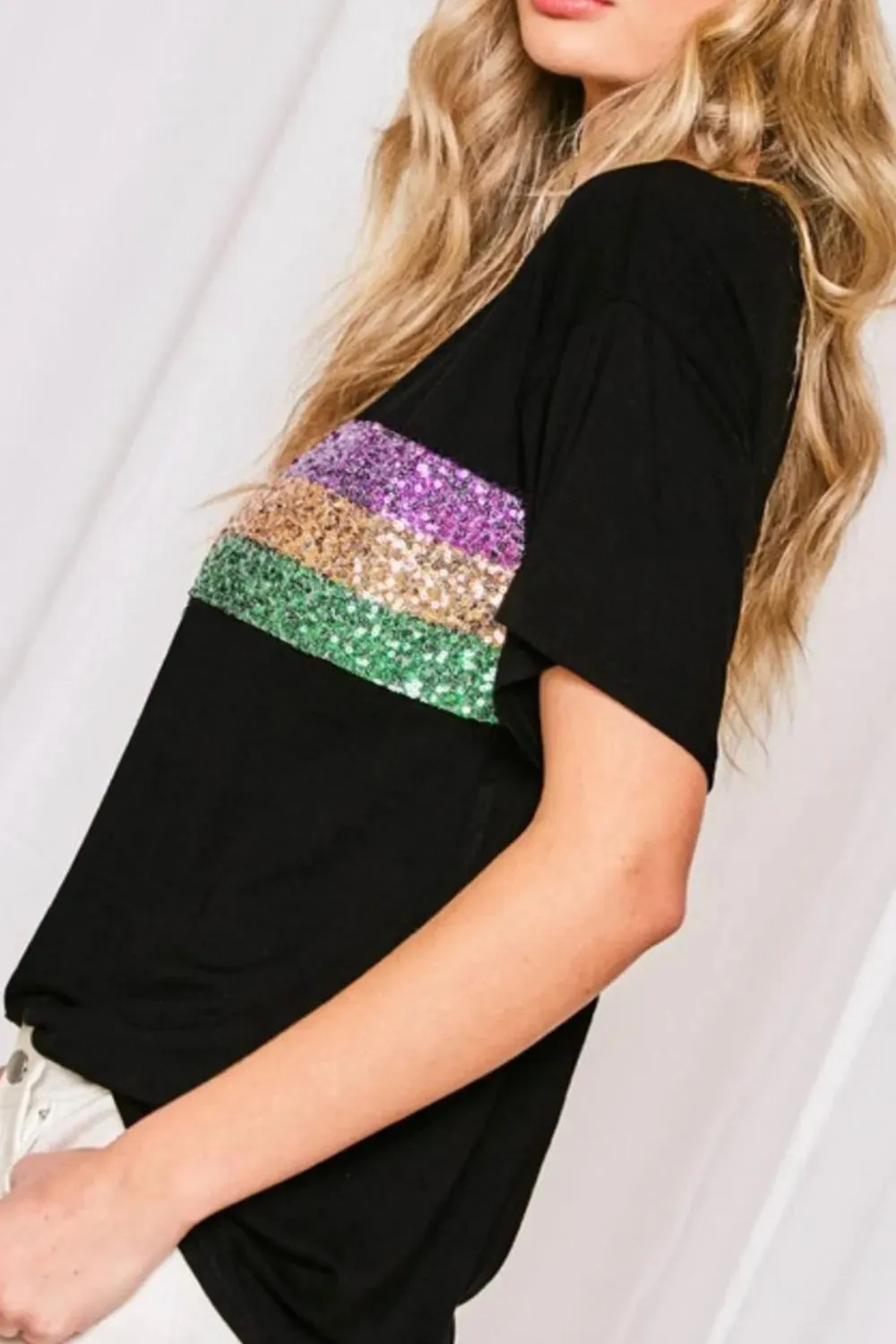Sequin Stripes Crew Neck T Shirt sold by Charming Charlie product image thumbnail 2