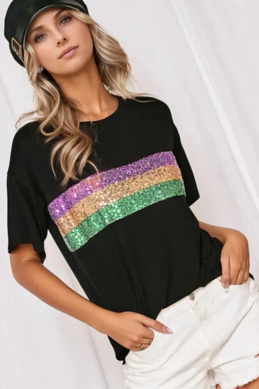Sequin Stripes Crew Neck T Shirt sold by Charming Charlie