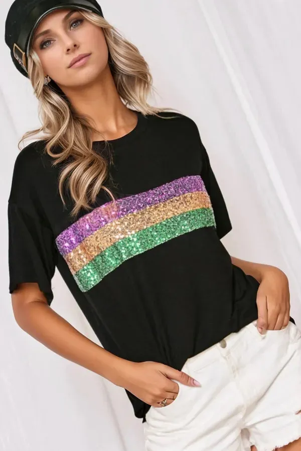 Sequin Stripes Crew Neck T Shirt sold by Charming Charlie