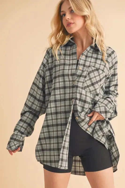 Aemi + Co Plaid Button Up Flannel Shirt with Chest Pocket sold by Charming Charlie product image thumbnail 2