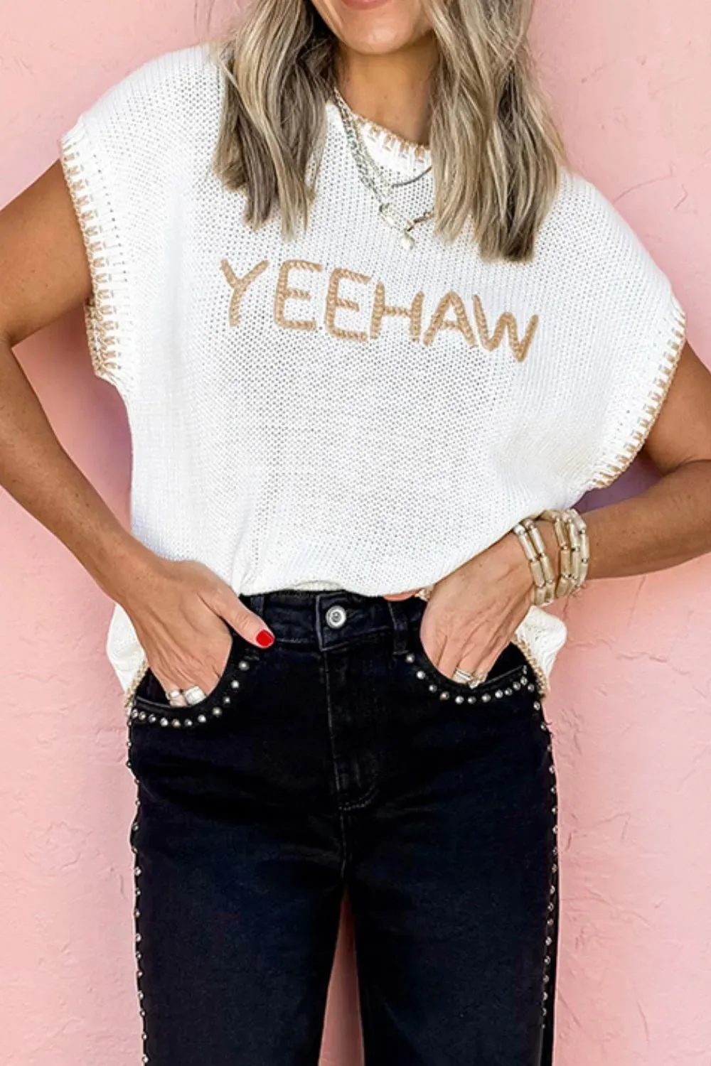 YEEHAW Stitch Edge Crew Neck Knit Top sold by Charming Charlie product image thumbnail 3