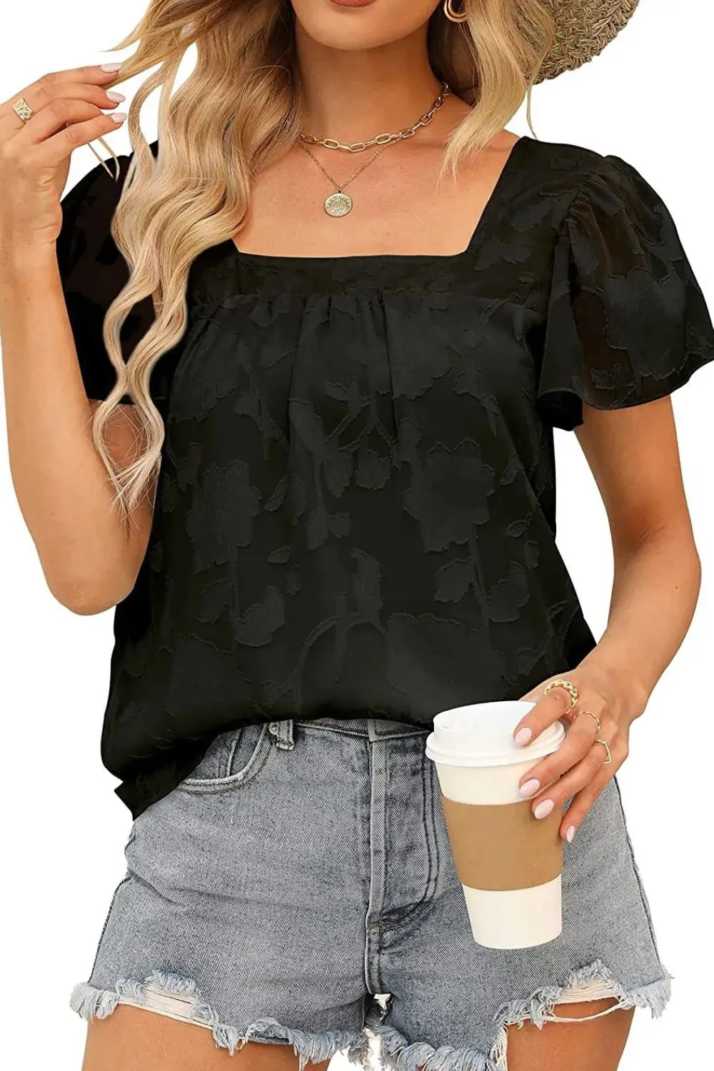 Square Neck Short Sleeve Blouse sold by Charming Charlie