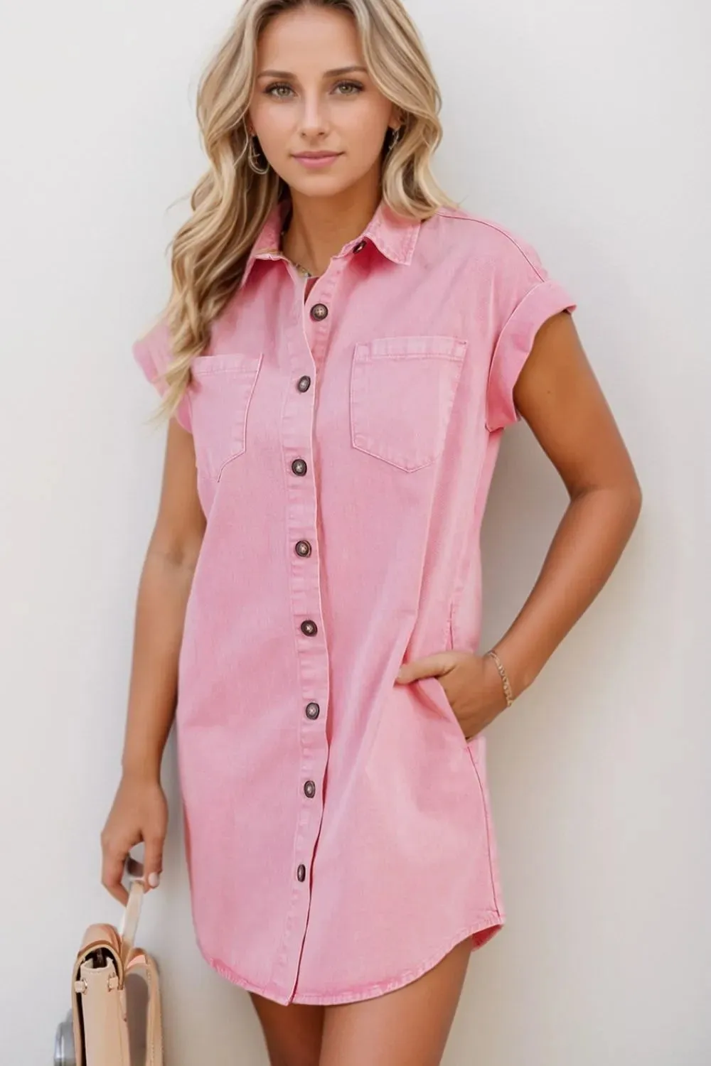 Button Down Short Sleeve Denim Dress sold by Charming Charlie