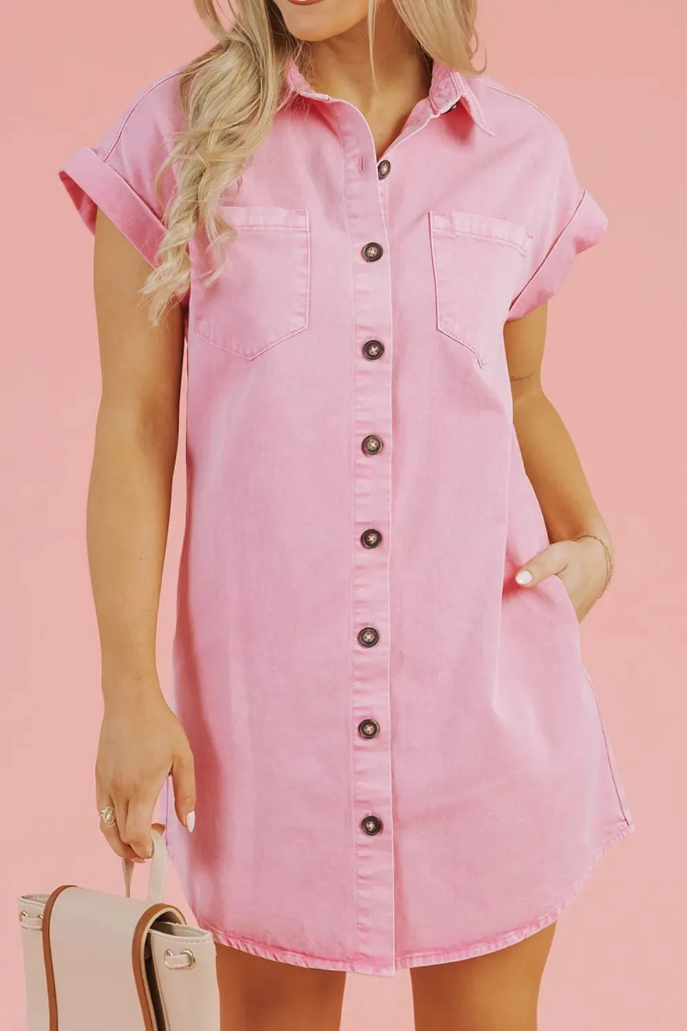 Button Down Short Sleeve Denim Dress sold by Charming Charlie product image thumbnail 5