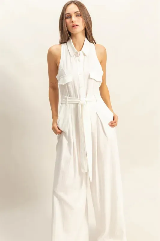HYFVE Sleeveless Tie Waist Wide Leg Jumpsuit sold by Charming Charlie product image thumbnail 3