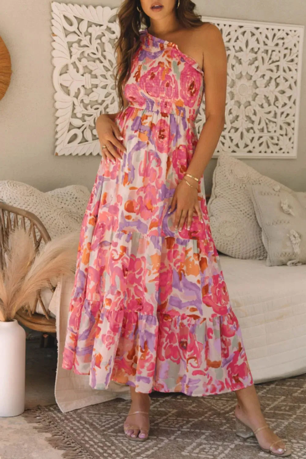 Floral Print Shirred One Shoulder Maxi Dress sold by Charming Charlie product image thumbnail 3