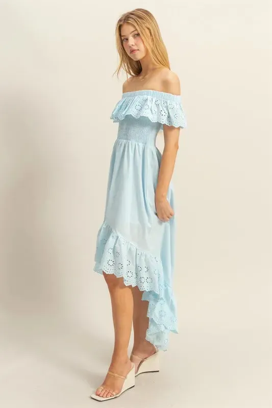 HYFVE High-Low Eyelet Ruffled Off-Shoulder Dress sold by Charming Charlie product image thumbnail 3