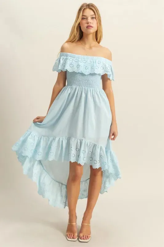 HYFVE High-Low Eyelet Ruffled Off-Shoulder Dress sold by Charming Charlie product image thumbnail 2