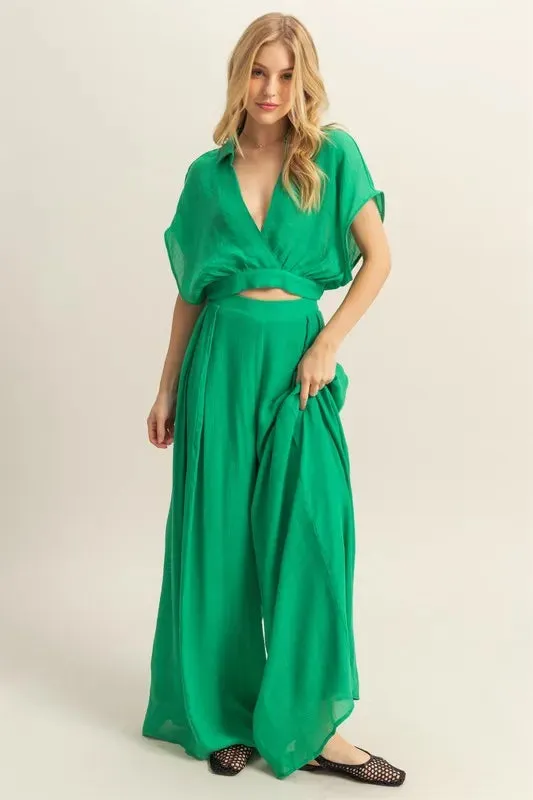 HYFVE Kimono Sleeve Crop Top and Wide Leg Pants Set sold by Charming Charlie product image thumbnail 2