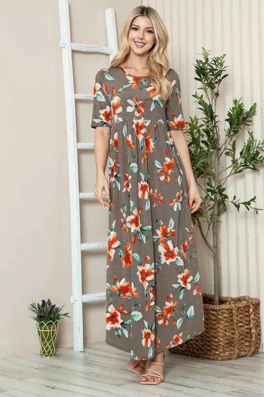 BOMBOM Floral Round Neck Short Sleeve Maxi Tee Dress sold by Charming Charlie product image thumbnail 3