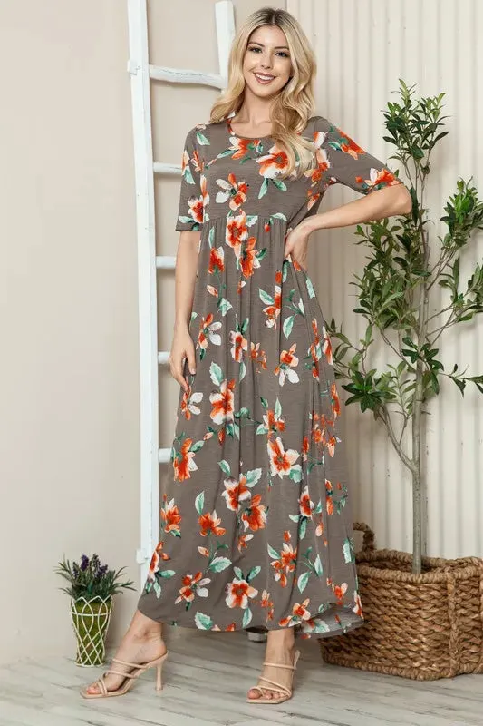 BOMBOM Floral Round Neck Short Sleeve Maxi Tee Dress sold by Charming Charlie