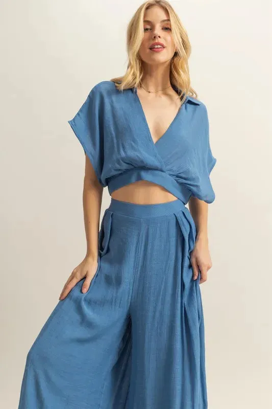 HYFVE Kimono Sleeve Crop Top and Wide Leg Pants Set sold by Charming Charlie product image thumbnail 5
