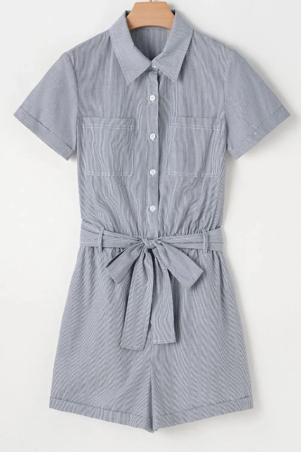 Stripe Chest Pockets Tie Waist Romper sold by Charming Charlie product image thumbnail 5