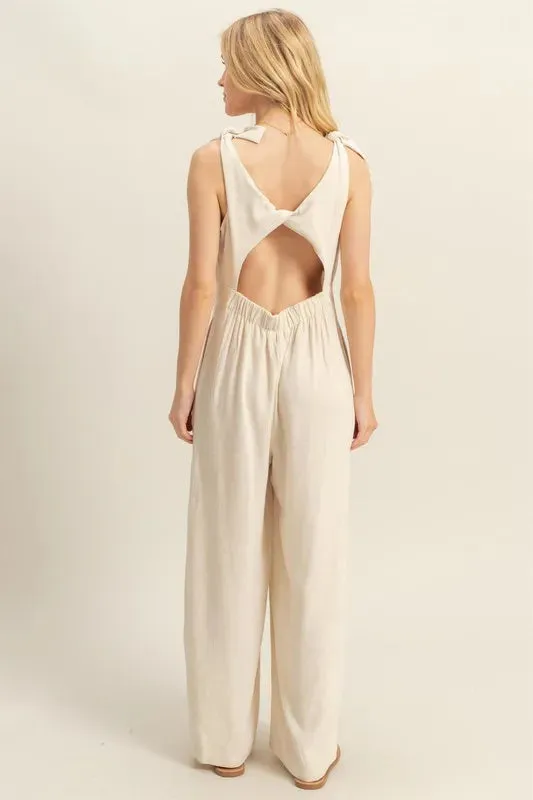 HYFVE Cutout Back Knotted Strap Wide Leg Jumpsuit sold by Charming Charlie product image thumbnail 4