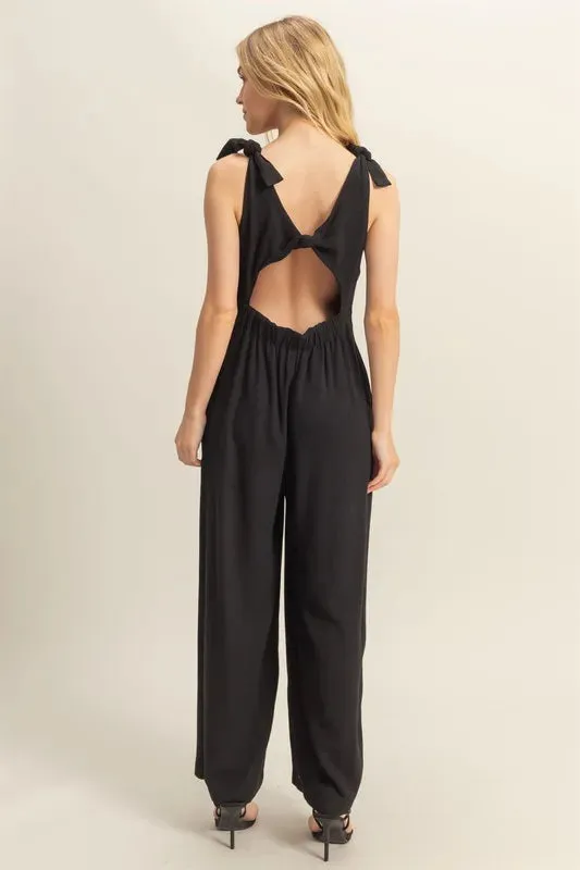 HYFVE Cutout Back Knotted Strap Wide Leg Jumpsuit sold by Charming Charlie product image thumbnail 4
