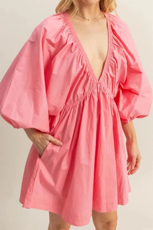 HYFVE Plunge Balloon Sleeve Poplin Mini Dress with Pockets sold by Charming Charlie product image thumbnail 4