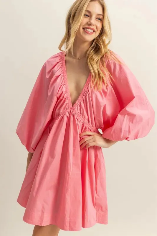 HYFVE Plunge Balloon Sleeve Poplin Mini Dress with Pockets sold by Charming Charlie product image thumbnail 2