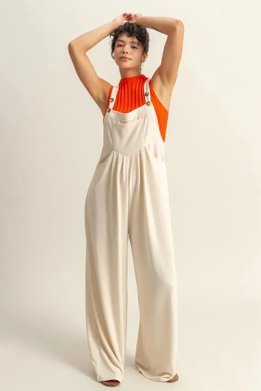 HYFVE Pleated Detail Front Pocket Wide Strap Overalls sold by Charming Charlie product image thumbnail 2