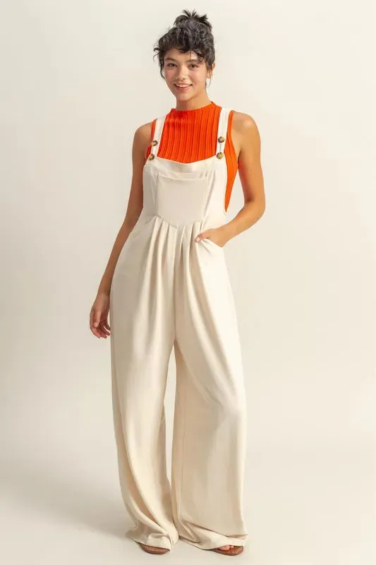 HYFVE Pleated Detail Front Pocket Wide Strap Overalls sold by Charming Charlie