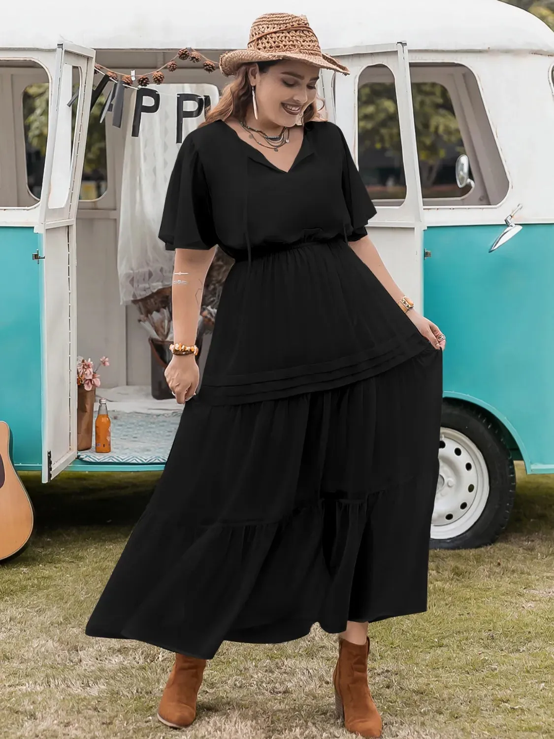 Plus Size Tie Neck Flutter Sleeve Dress sold by Charming Charlie product image thumbnail 5