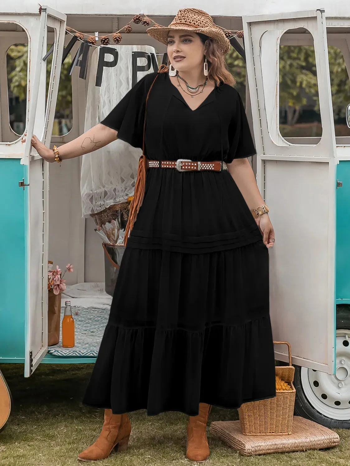 Plus Size Tie Neck Flutter Sleeve Dress sold by Charming Charlie product image thumbnail 2