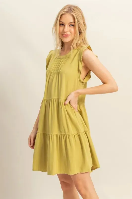 HYFVE Round Neck Ruffle Sleeve Tiered Dress sold by Charming Charlie