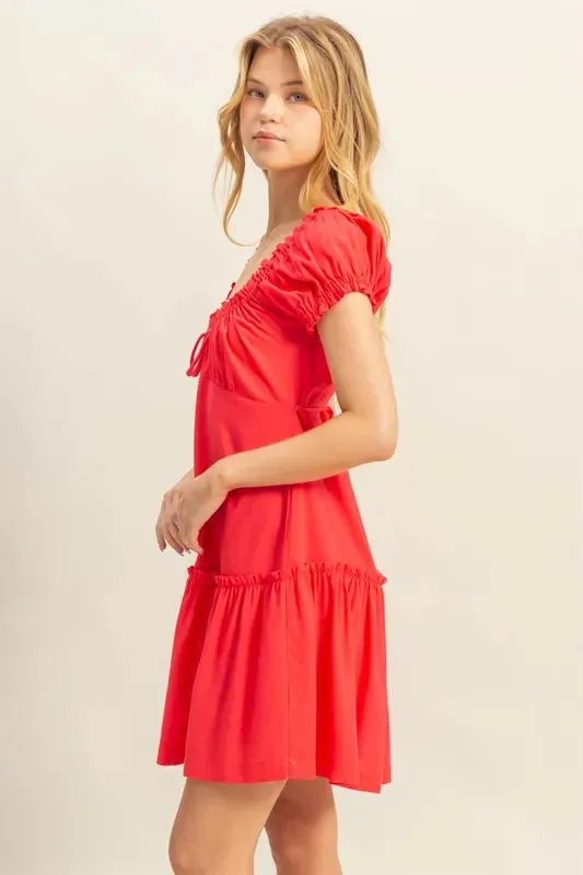 HYFVE Ruched Frill Tiered Short Sleeve Mini Dress sold by Charming Charlie product image thumbnail 3