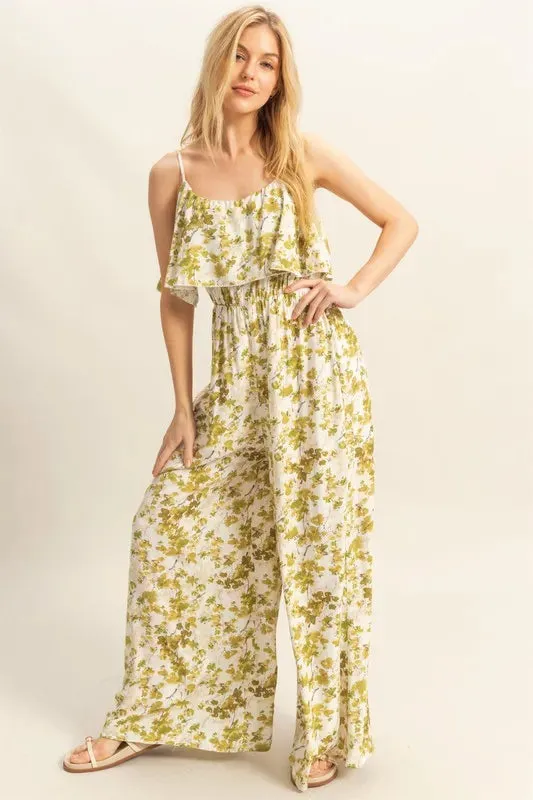 HYFVE Floral Print Spaghetti Strap Wide Leg Jumpsuit sold by Charming Charlie product image thumbnail 2