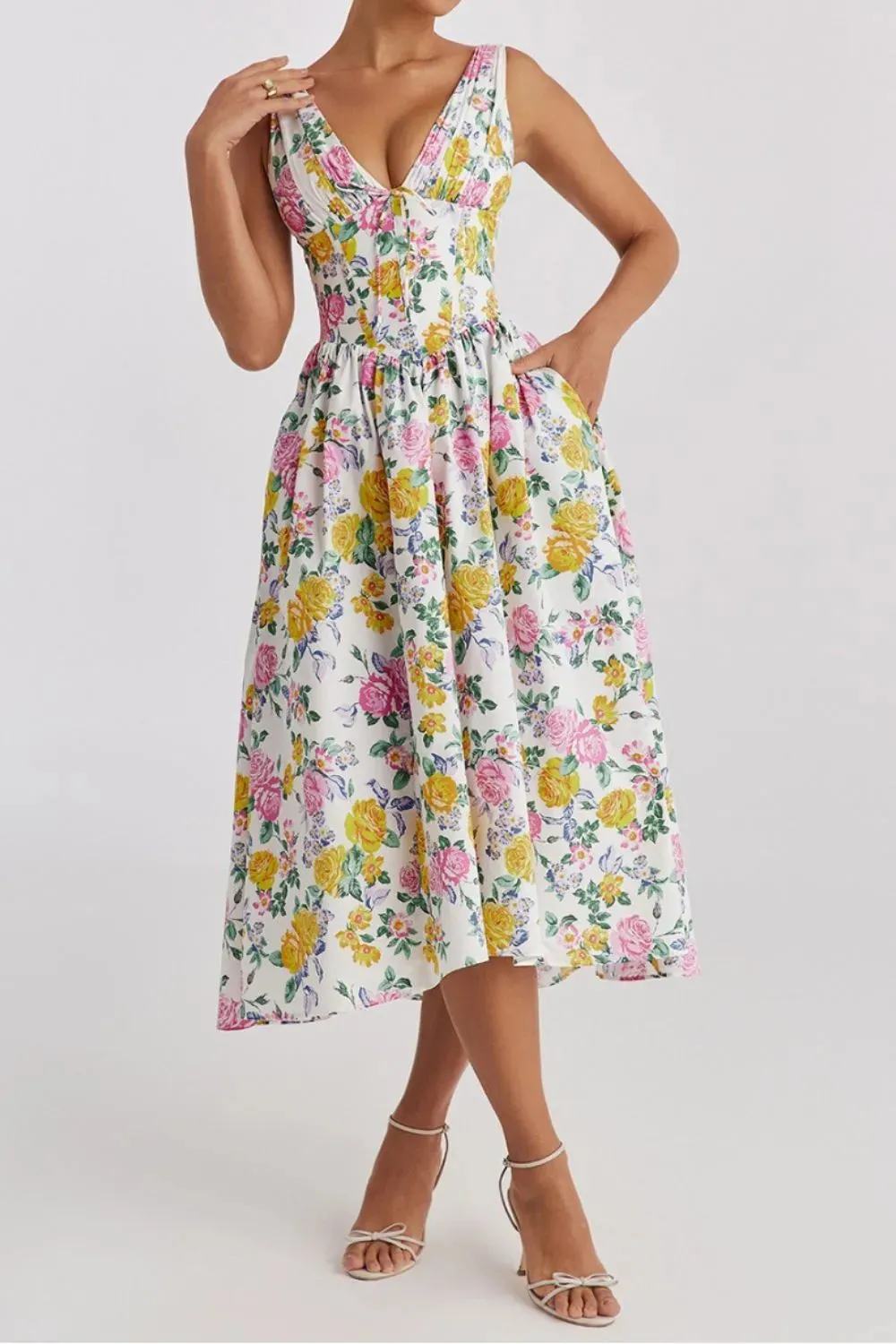 Floral V-Neck Sleeveless Midi Dress with Pockets sold by Charming Charlie product image thumbnail 3