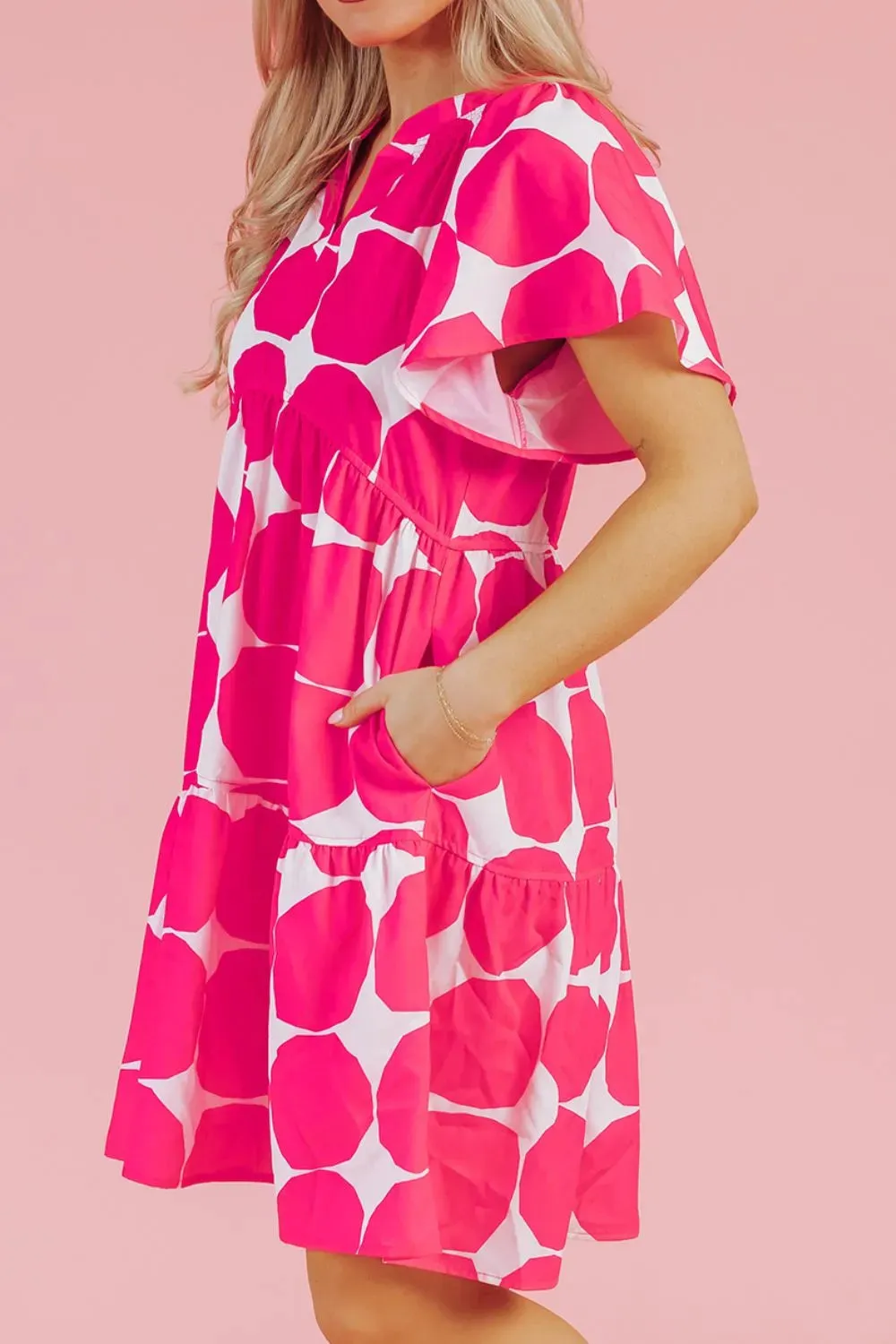 Contrast Notched Flutter Sleeve Dress sold by Charming Charlie product image thumbnail 4