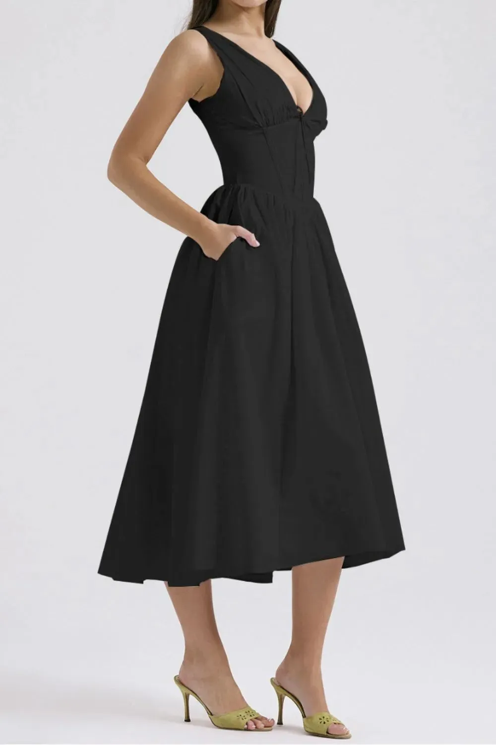 Ruched V-Neck Sleeveless Dress with Pockets sold by Charming Charlie product image thumbnail 3