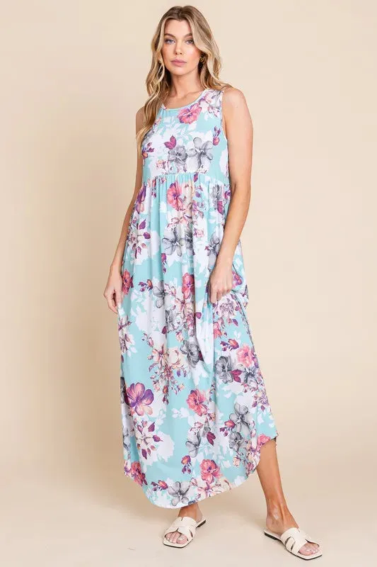 BOMBOM Floral Round Neck Sleeveless Maxi Dress with Pockets sold by Charming Charlie