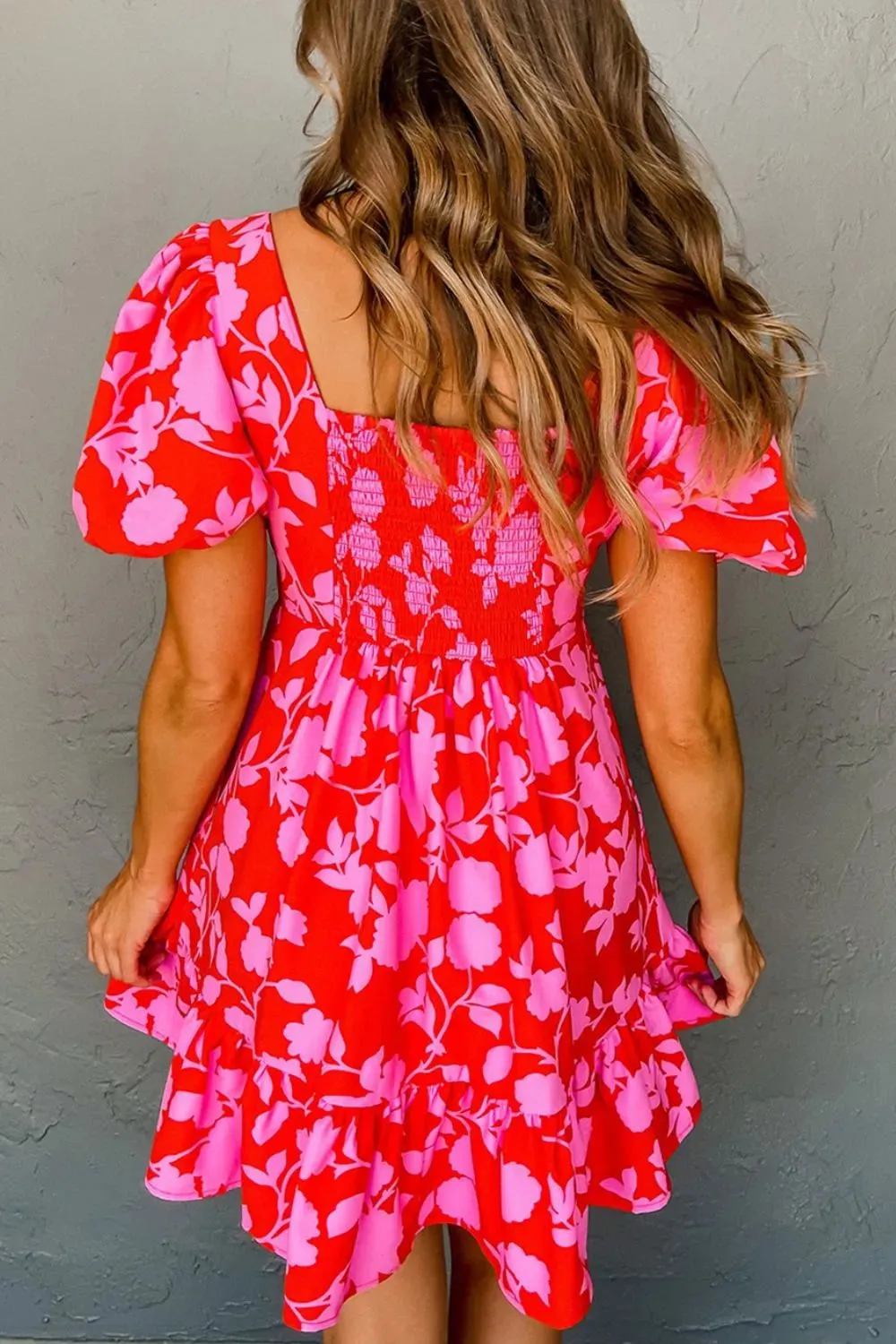 Floral Puff Sleeve Sweetheart Neck Ruffled Mini Dress sold by Charming Charlie product image thumbnail 3