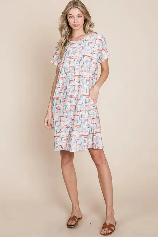 BOMBOM Printed Round Neck Short Sleeve Tee Dress sold by Charming Charlie product image thumbnail 5