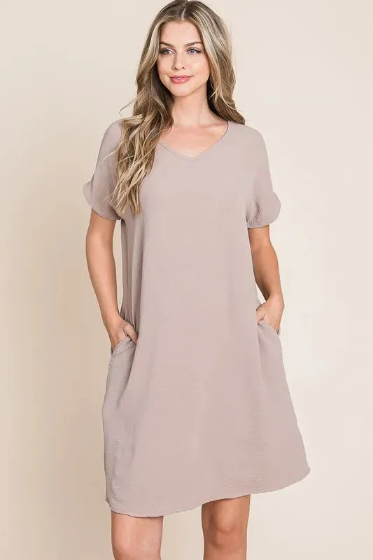 BOMBOM V-Neck Short Sleeve Dress with Pockets sold by Charming Charlie