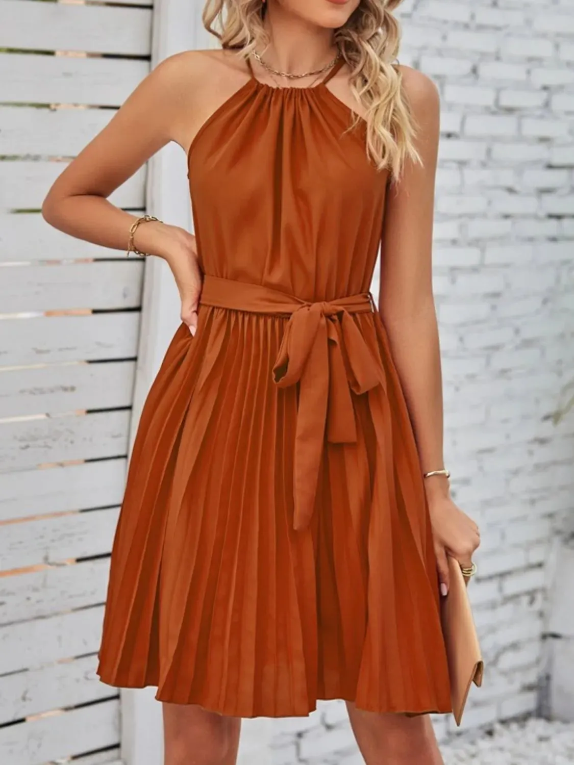 Pleated Tie Waist Sleeveless Mini Dress sold by Charming Charlie product image thumbnail 2