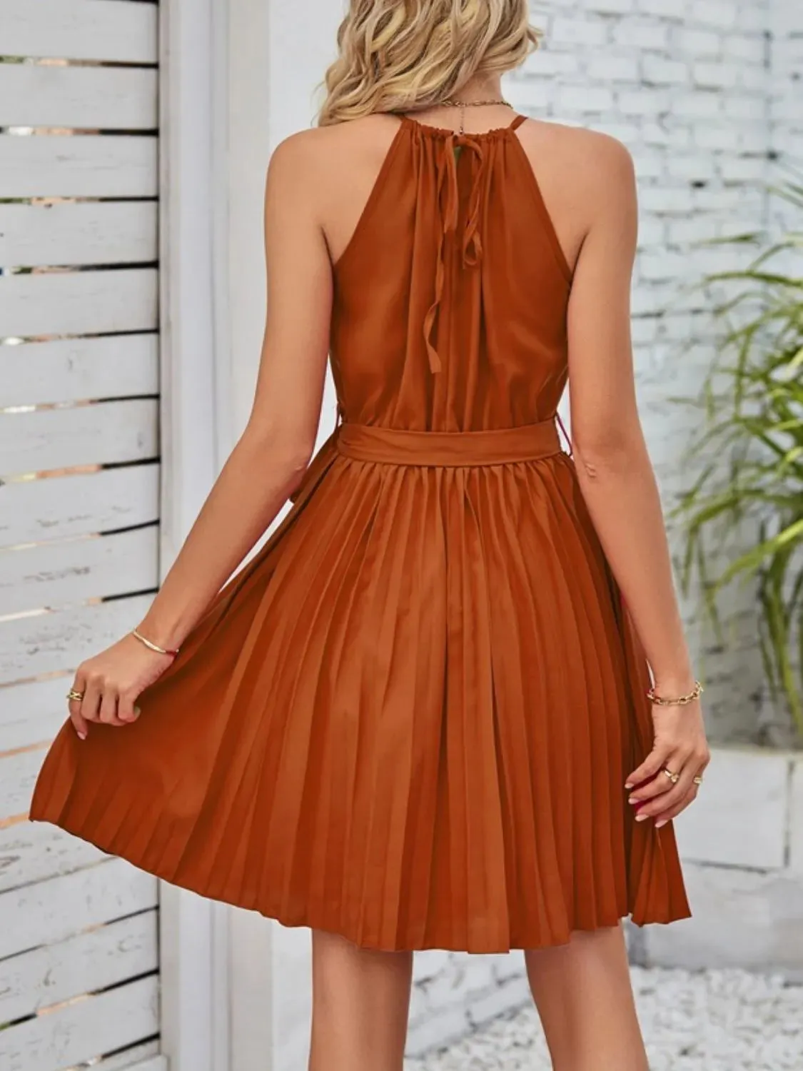 Pleated Tie Waist Sleeveless Mini Dress sold by Charming Charlie product image thumbnail 4