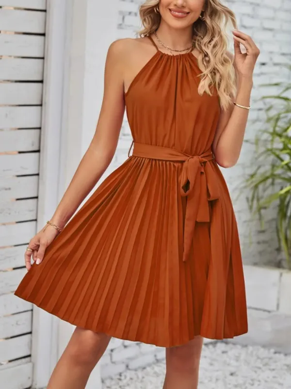 Pleated Tie Waist Sleeveless Mini Dress sold by Charming Charlie
