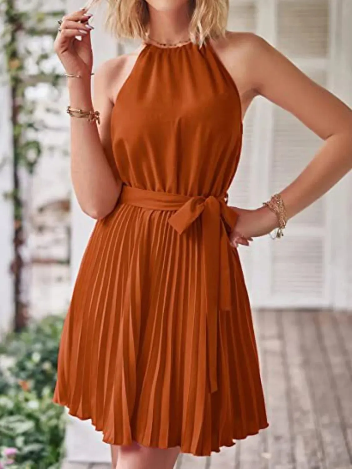 Pleated Tie Waist Sleeveless Mini Dress sold by Charming Charlie product image thumbnail 3