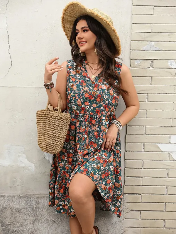 Plus Size Floral Notched Sleeveless Dress sold by Charming Charlie