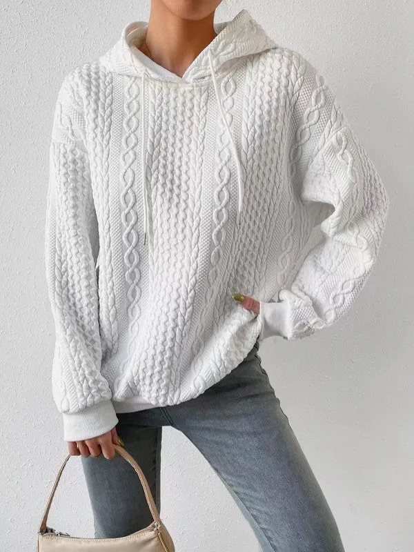 Cable knit hooded sweatshirt sold by Charming Charlie