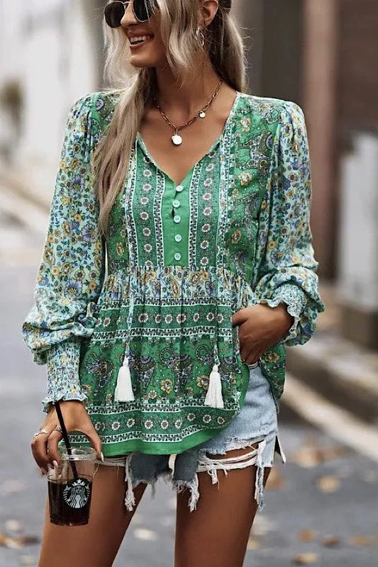 Printed long sleeve blouse sold by Charming Charlie product image thumbnail 4